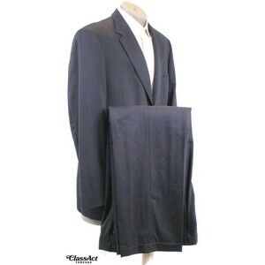 Andrew Fezza 2 Pc Suit Black Striped 2 Button Wool Super 100s 44L Pleated 38" W